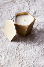 Incendre. Soy wax candle in cast bronze lidded vessel, bright bronze.
