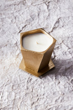 Incendre. Soy wax candle in cast bronze lidded vessel, bright bronze.