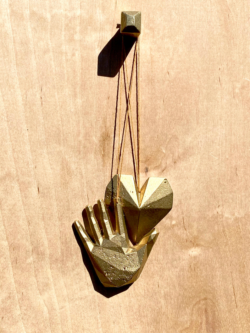 'LOVE' set. Cast bronze knob, hand and heart trio.