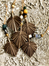 GEO series bronze palm leaf with vintage bone, glass and brass beads.