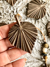 GEO series bronze palm leaf with vintage bone, glass and brass beads.